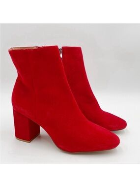 Halogen Abbi Red Suede Block Heel Ankle Booties